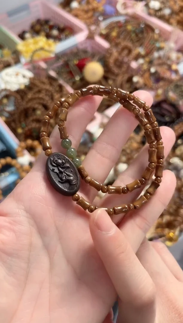 未镶嵌手串和田玉库克竹节双圈搭配和田玉（竹节）