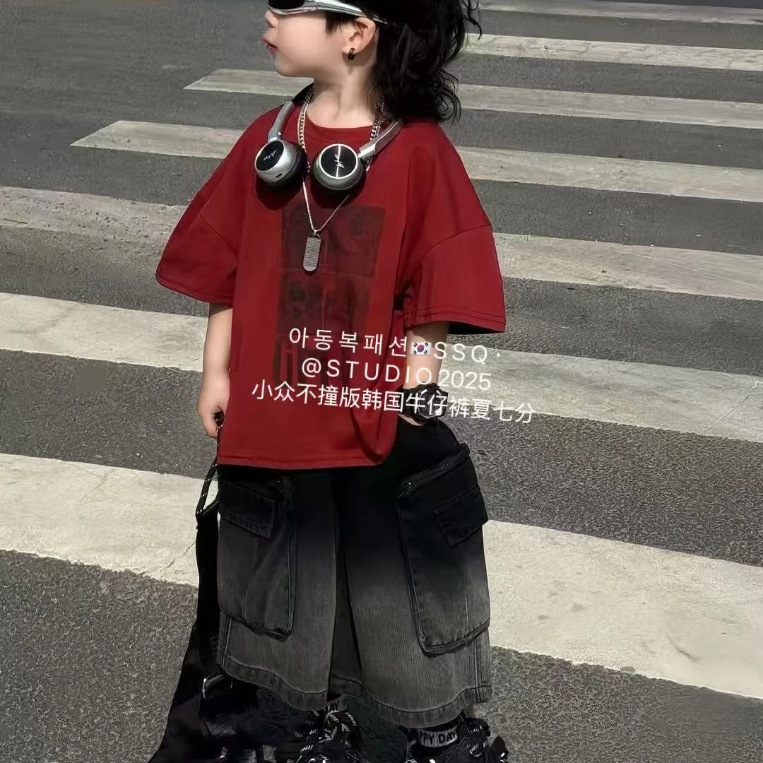 028渐变工装牛仔潮韩版休闲7分裤