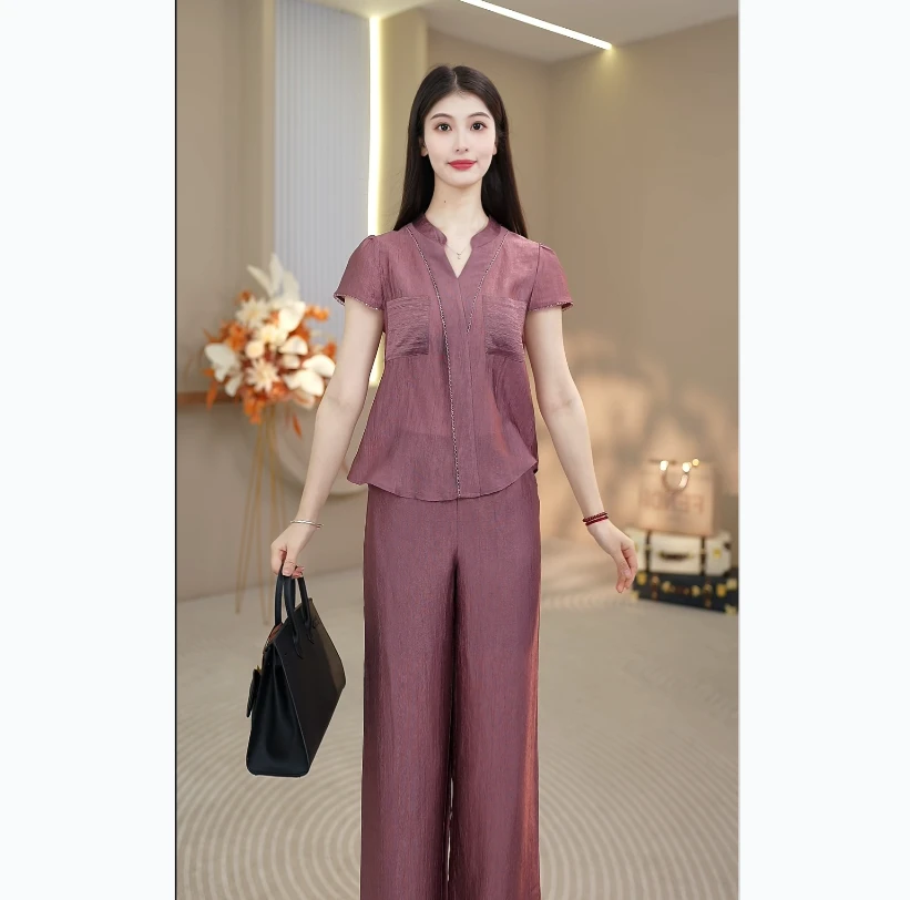 【SJYH1628】宽松轻熟风通勤阔腿裤法式时尚套装直筒上衣显瘦复古