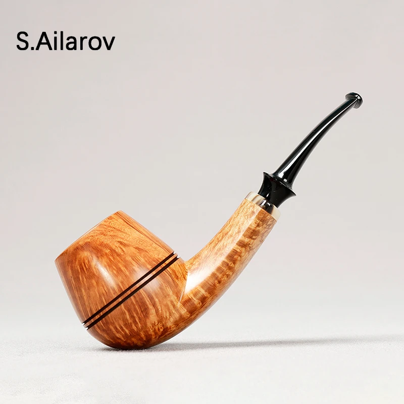 俄罗斯 艾拉洛夫S.Ailarov 原木色光面低腰牛头  手工石楠木烟斗