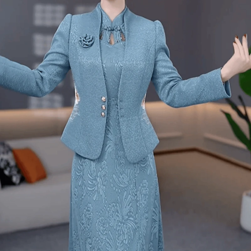 B089【外套+连衣裙】2025秋季新款高端优雅中式贵夫人气质套装裙