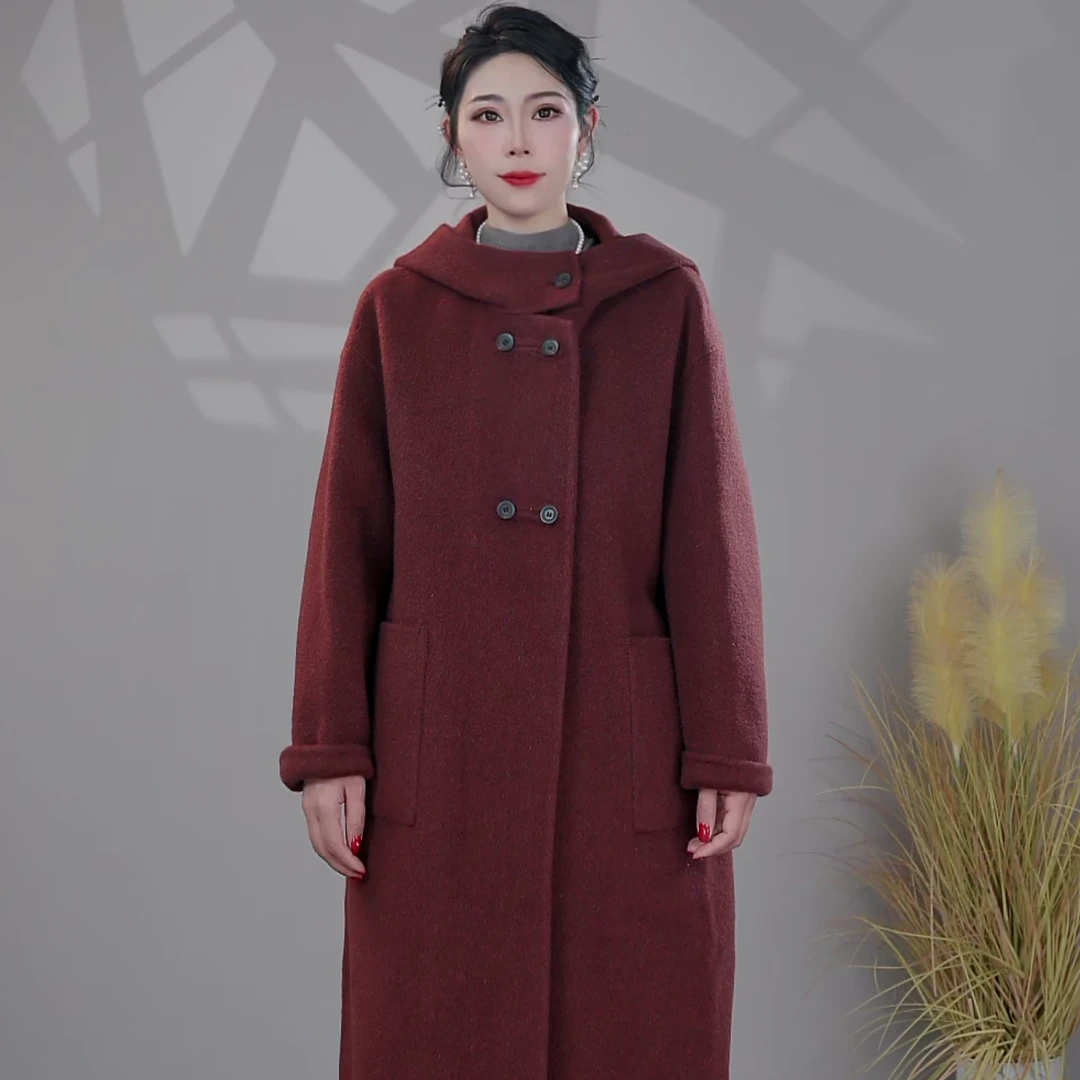 【羊驼大衣】-9627秋冬新款长款韩版时尚双面羊毛大衣女羊毛毛呢