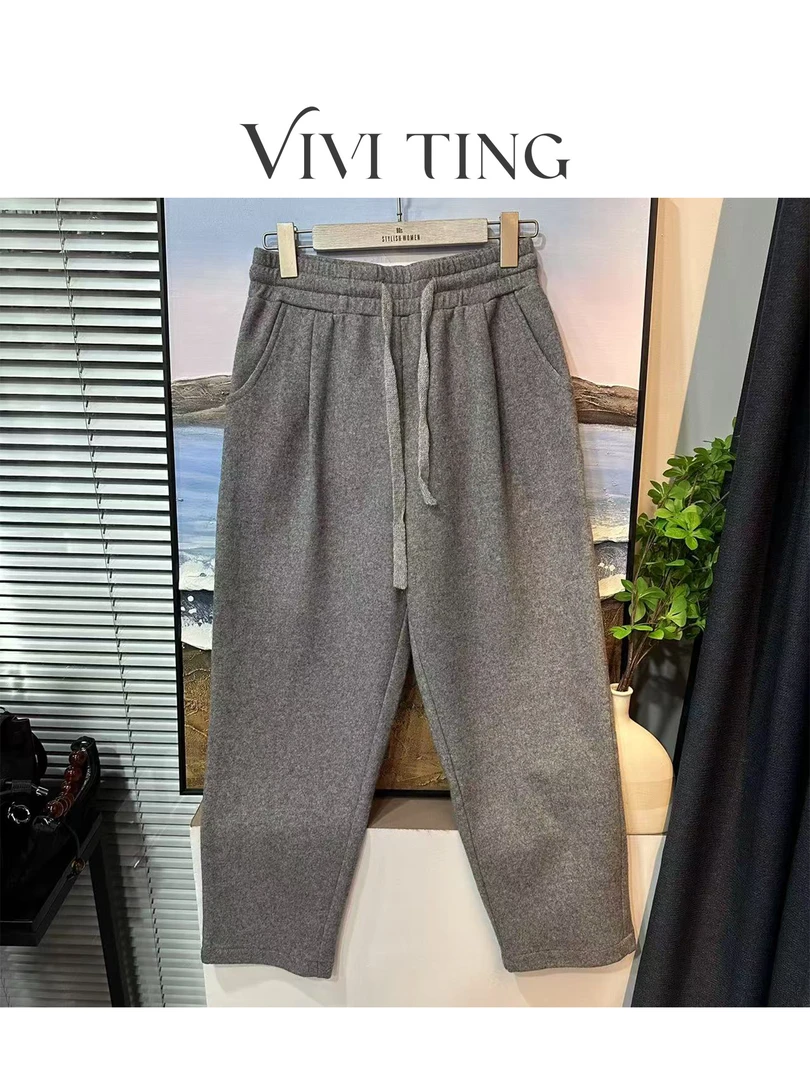 【VIVI·TING】婷姐推荐慵懒风休闲百搭款灰色松紧腰抽绳裤F539