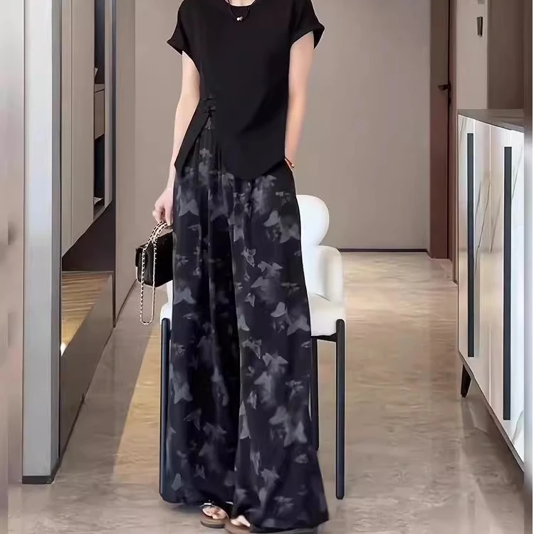 杭州四季青最新款新中式国风提花醋酸缎面冰丝休闲阔腿拖地裤