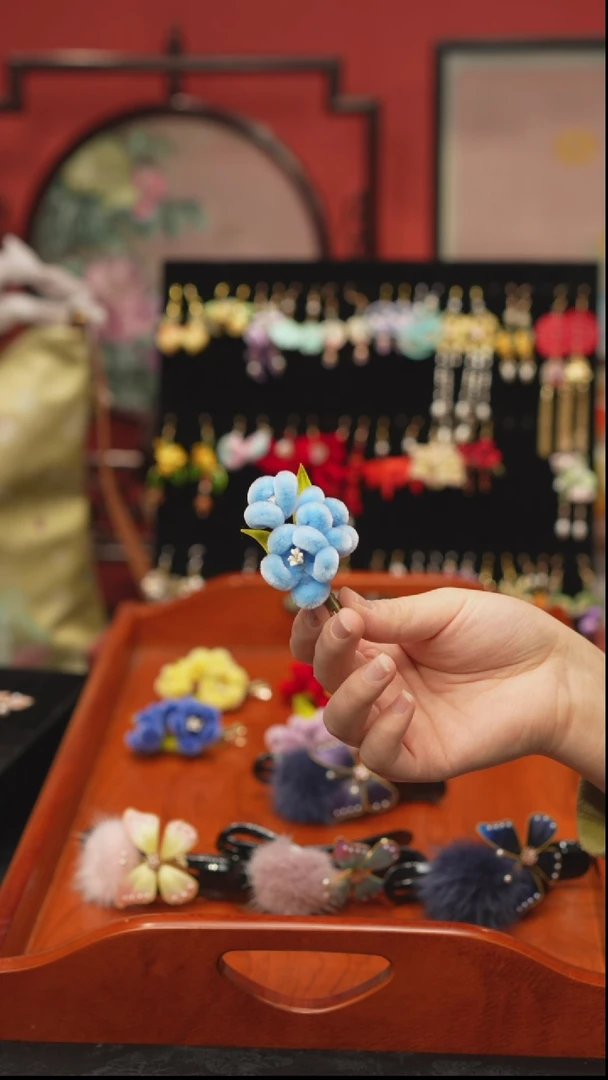 刺绣园*非遗手工绒花饰品改懒人夹