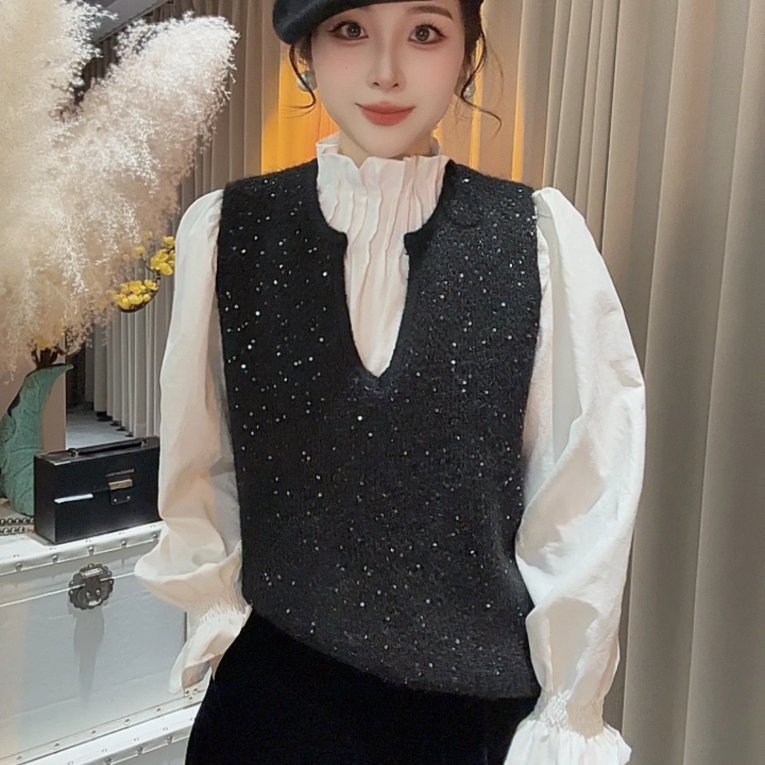 HUIHUI 欧货亮片无袖针织马甲·