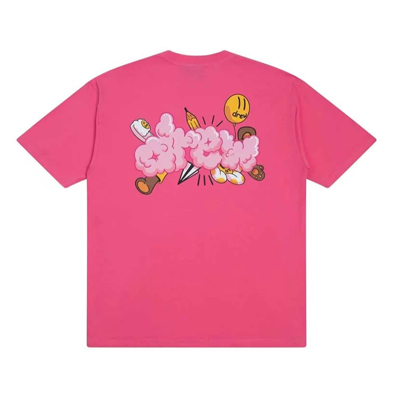 Drew House 22SS笑脸云朵气球铅笔涂鸦情侣款短袖t恤印花卡通