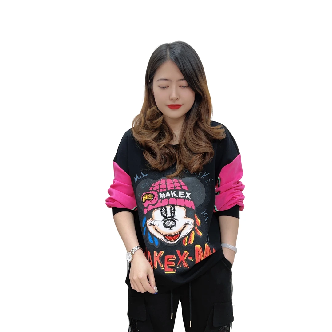 2025春季新款27时尚潮流宽松休闲拼接重工圆领卫衣