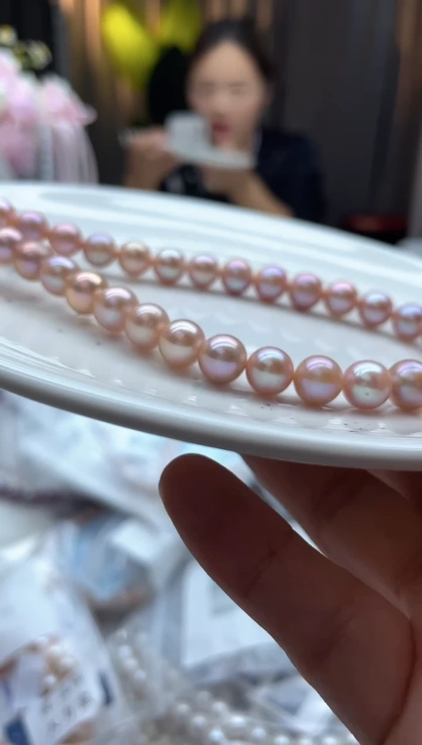 项链未镶嵌淡水珍珠399  无核9mm粉透紫全珠项链