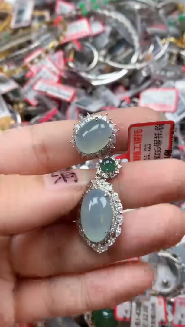 银S925镶嵌戒指翡翠天然A货缅甸翡翠