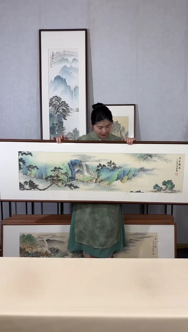国画手绘*溪亭听泉*52*172cm带框发货