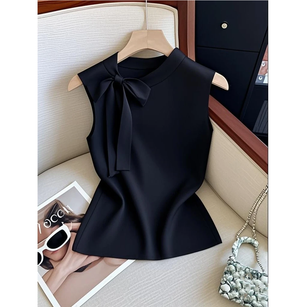 2025夏季新款洋气独特漂亮炸街时尚设计感蝴蝶结无袖上衣T恤女装