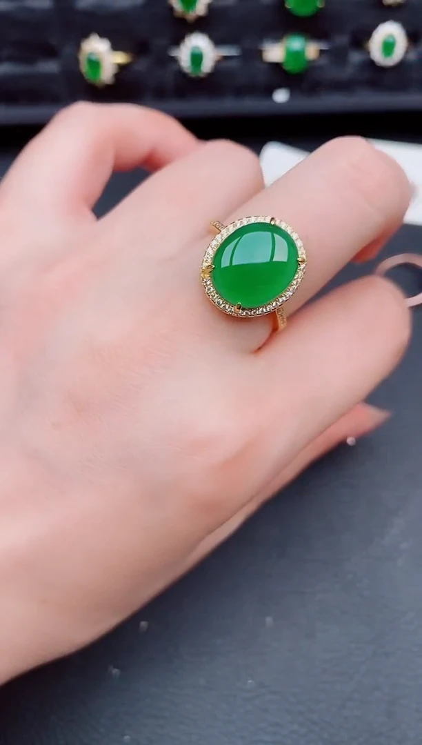 翡翠戒指银S925镶嵌天然a货翡翠403