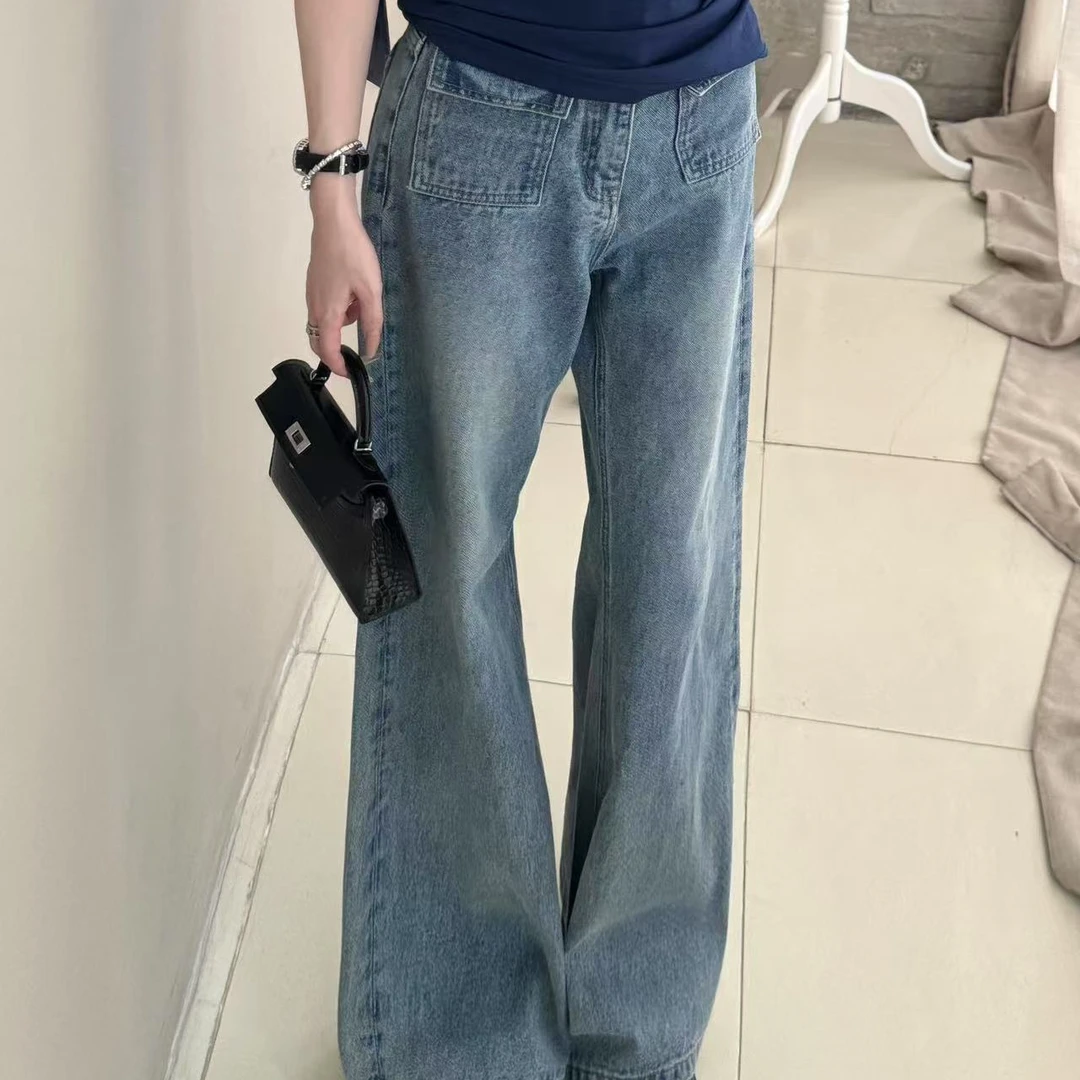 【北欧海岛】口袋直筒宽松牛仔裤高腰显瘦百搭春夏款慵懒款牛仔裤