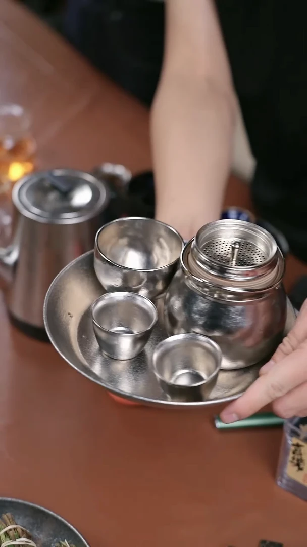 钛纯钛福禄宝瓶+钛盘 亮银 配银色钛盘