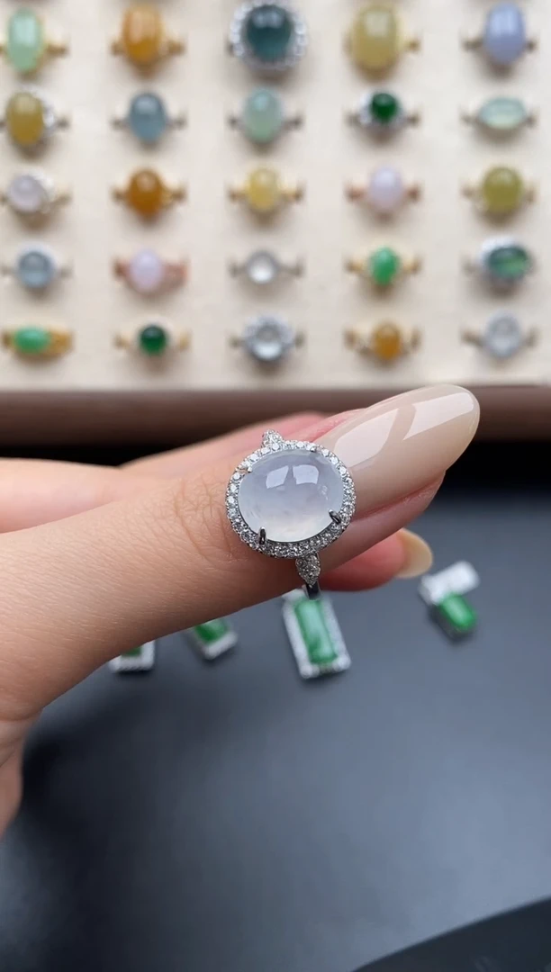 银S925镶嵌戒指翡翠一物一证一礼盒