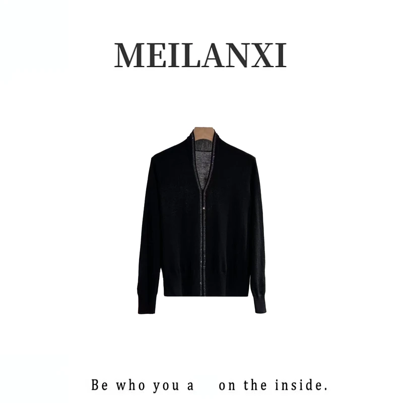 【MEILANXI】【钻芒逸衫】25早秋新款桑蚕丝绵羊毛轻奢长袖女款针织衫