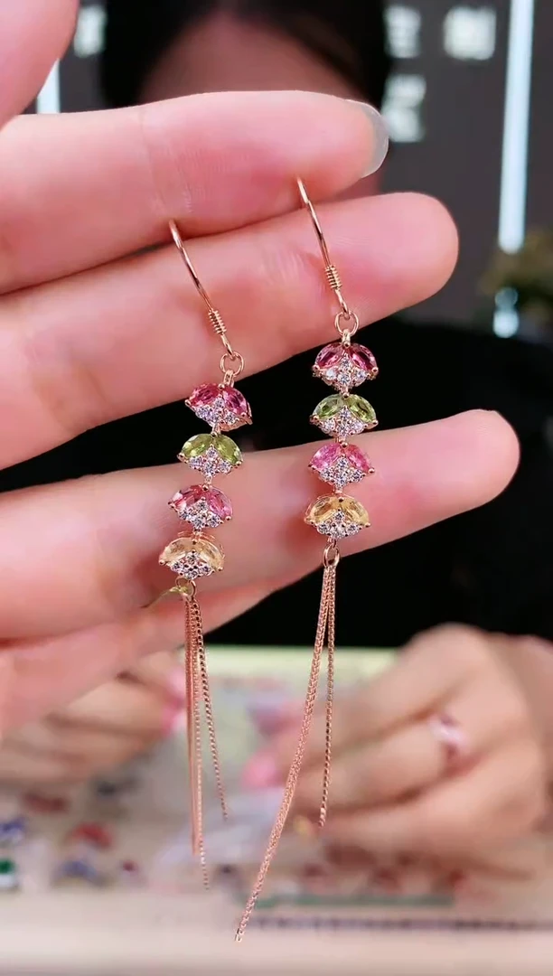 【闪购商品】碧玺耳饰银S925镶嵌耳饰