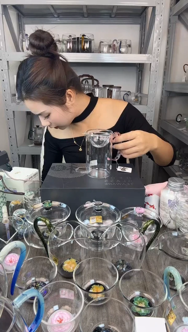 水晶玻璃无盖款禾器 沁润茶海 粉色