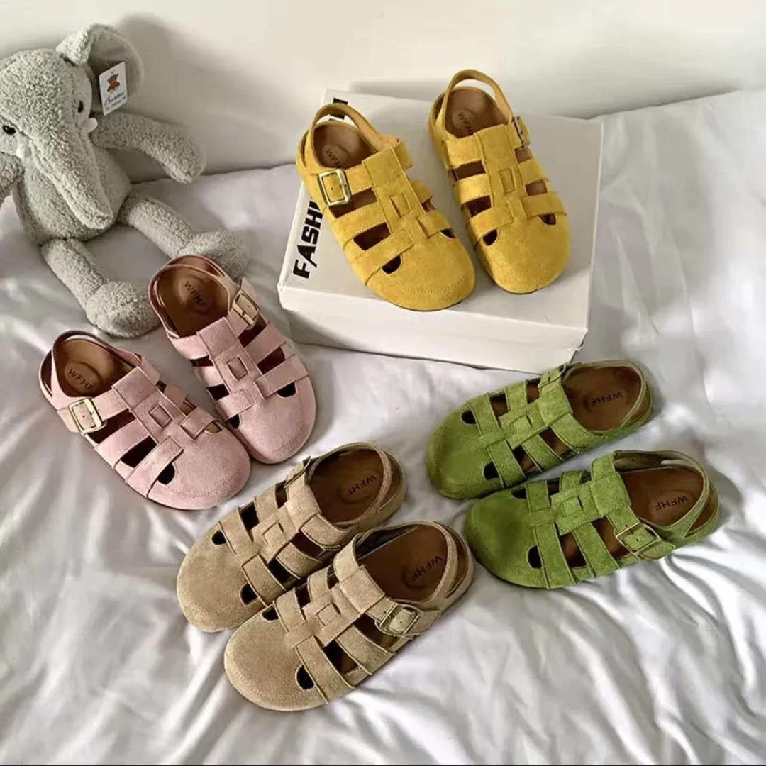 8510复古森系包头凉鞋女2025夏季新款两穿镂空半拖鞋编织软平底