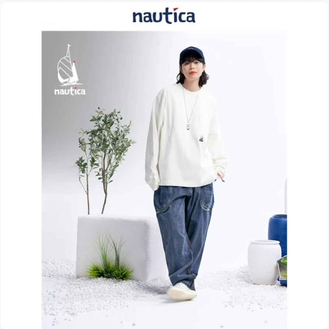 Nautica White SailCityBoy 纯棉内搭日系男女同款长袖TW4105