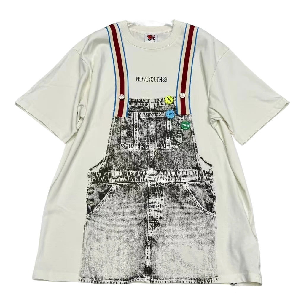 南油小众品牌 新款背带元素印花立体瓶盖宽松T