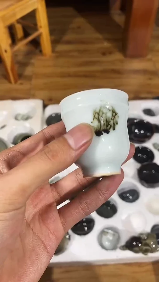 【山隐青瓷】龙窑柴烧杯子  闻香杯 月白釉点彩  20CC