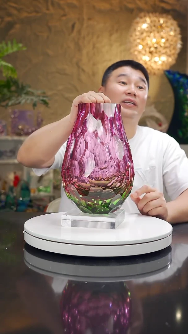 手工艺品琉璃小**下福利金红绿凹切面花瓶三只专属价