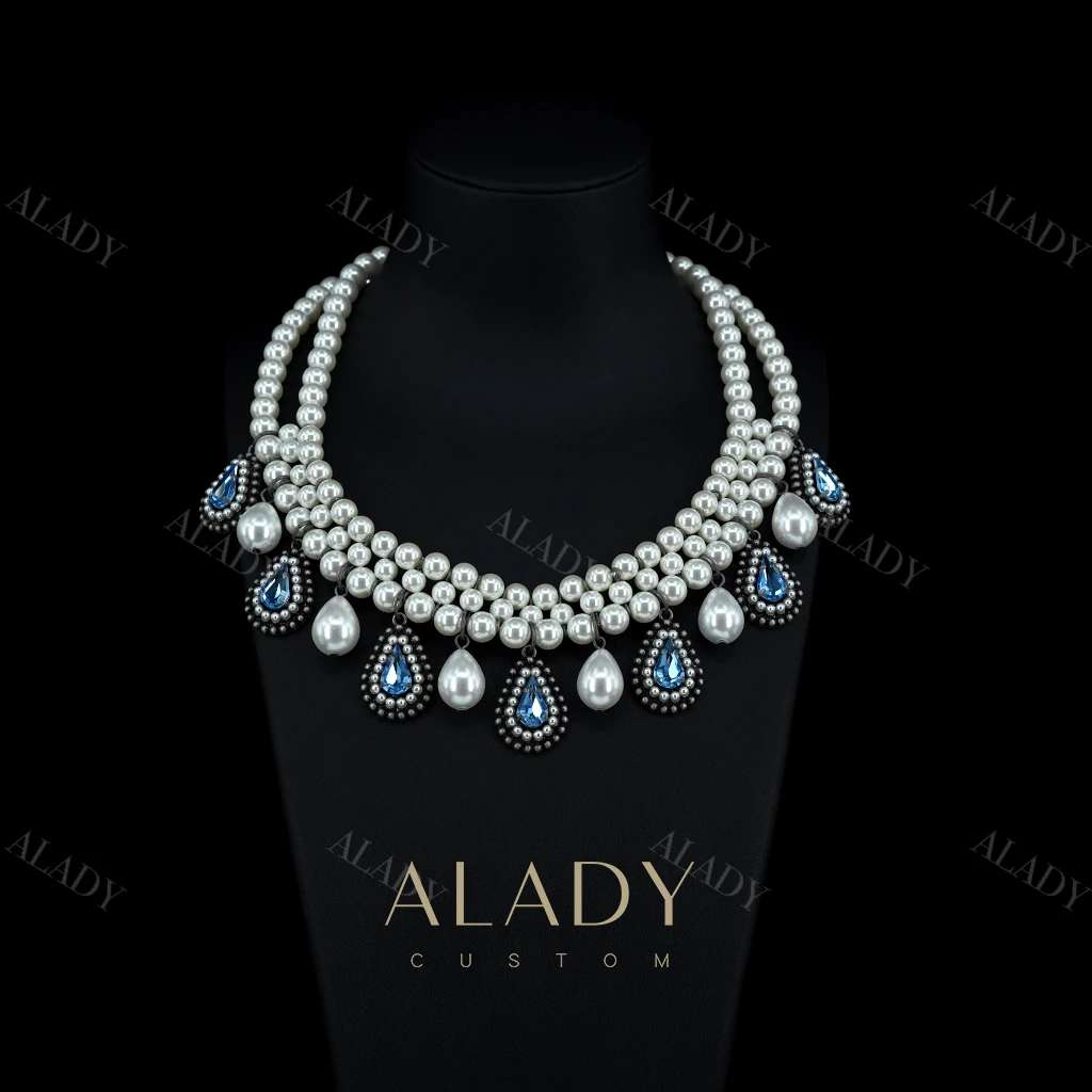 合金仿珍珠项链 【海的女儿】时尚气质珠珠款蓝色项链