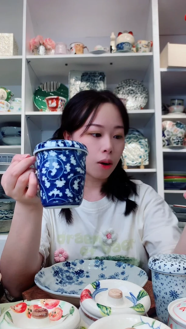 陶瓷日本进口藤花唐草盖杯