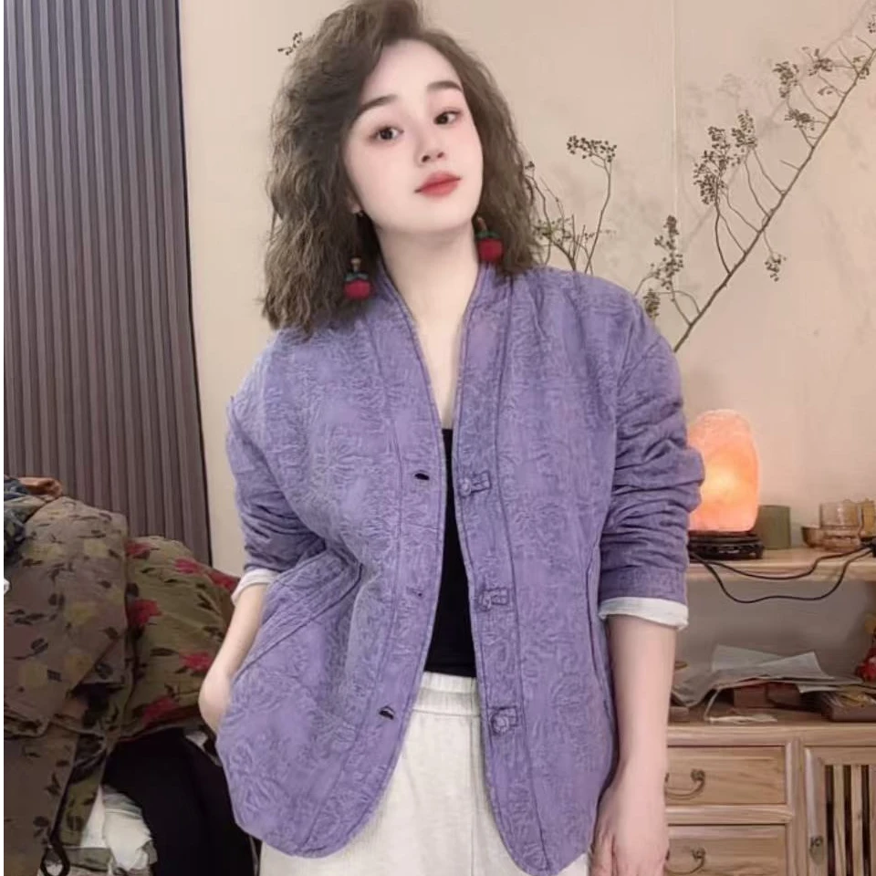 保暖印染常规款厚款V领棉服棉衣简约女装时尚短款