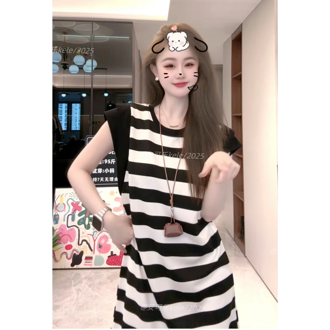 【安可乐】夏新款韩版休闲风t恤裙子时尚小个子宽松遮肉显瘦连衣裙