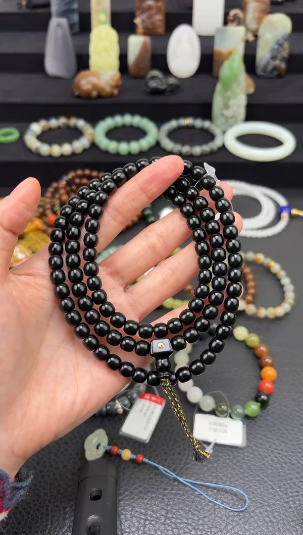 未镶嵌和田玉挂件7mm塔青老型108