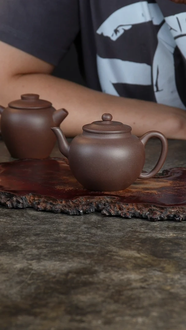 茶壶紫砂太**照老紫泥圆珠壶