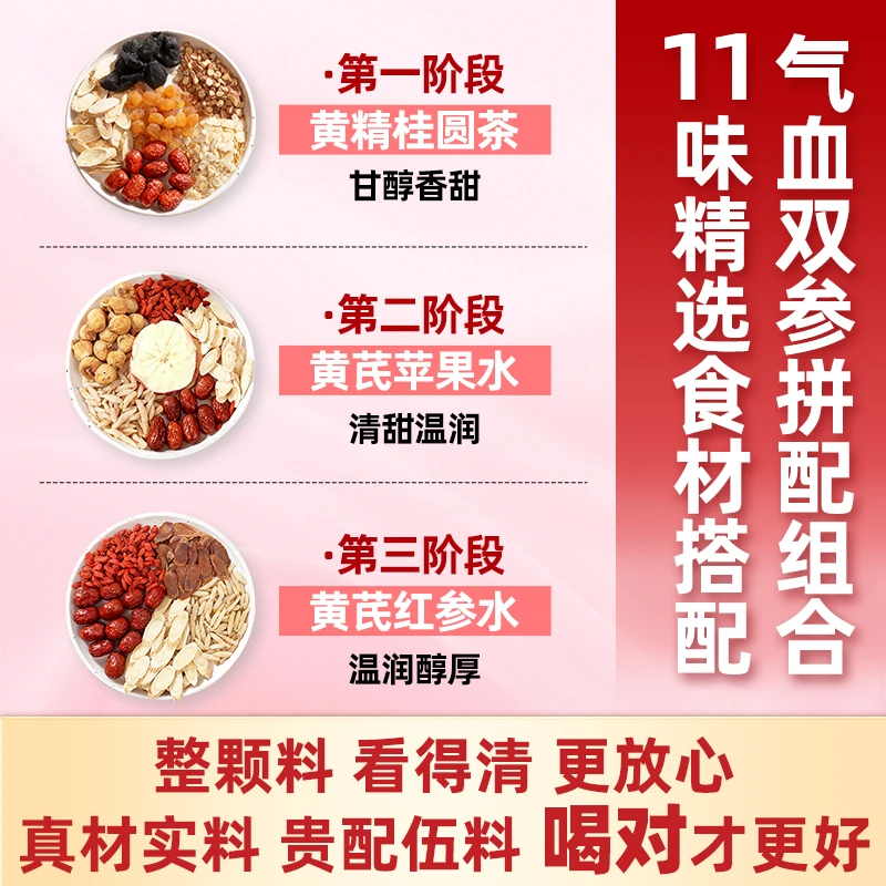 双参气血茶组合三阶段精选黄精红参桂圆西洋参苹果养生茶花茶茶包