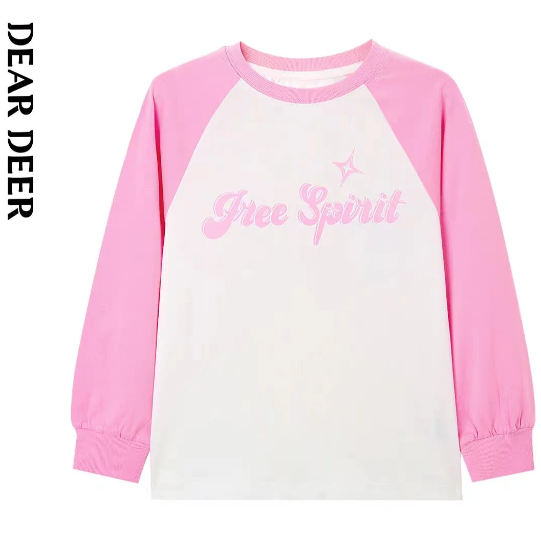 【门店同款】迪迪鹿童装女大童长袖T恤秋季新款插肩袖圆领上衣