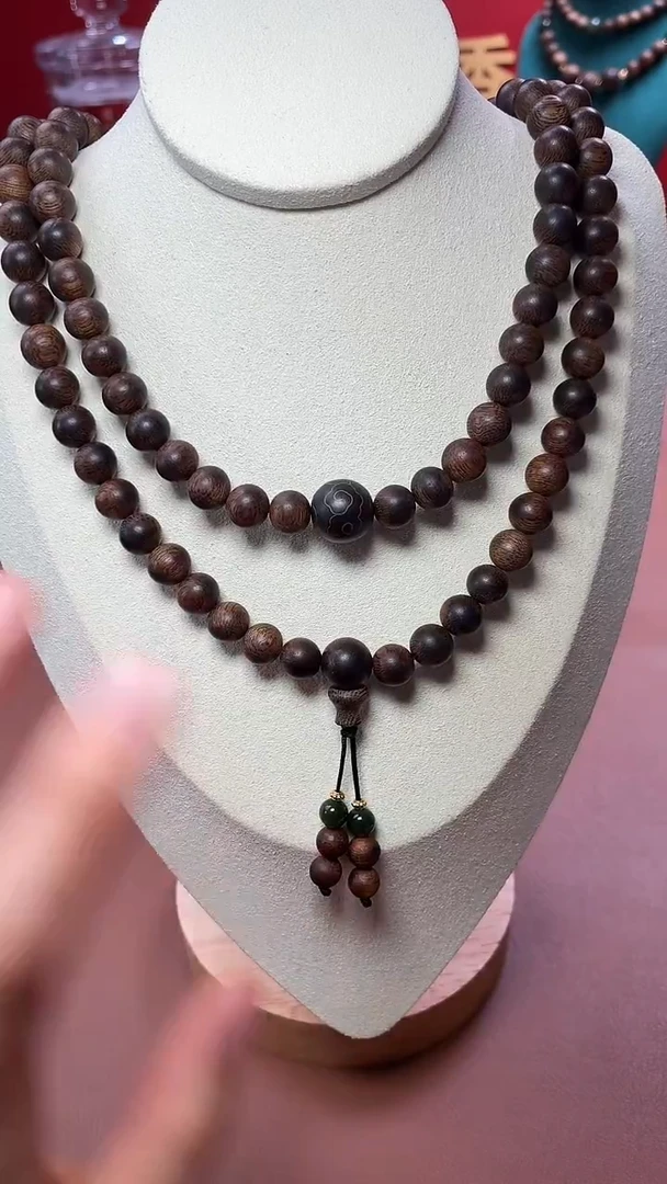 沉香手串沉水芽庄黄棋玉化瘤疤08*108设计款