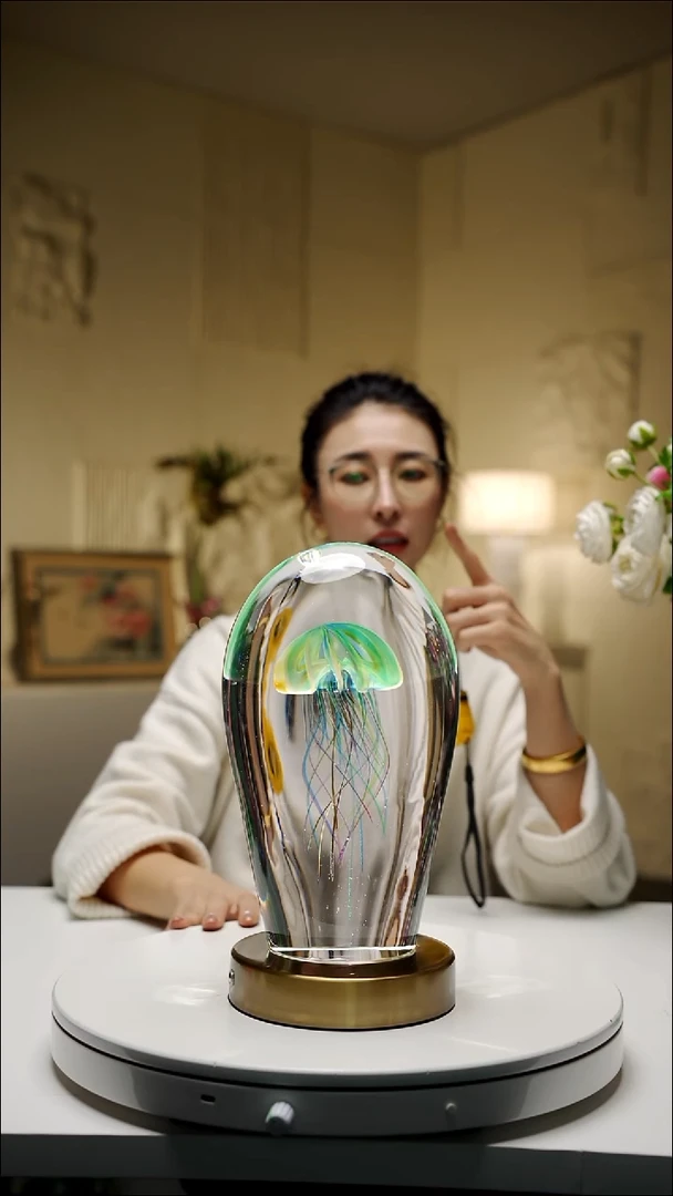 手工艺品琉璃蓝绿色水母摆件