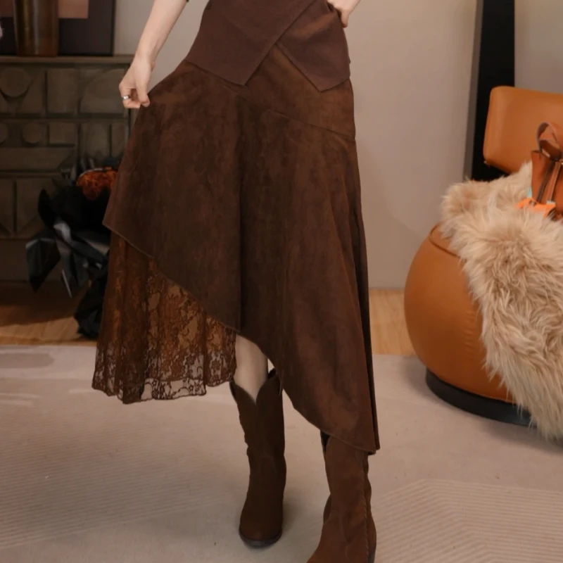 ［赠运费险］秋冬新款蕾丝拼接不规则时尚洋气半身裙百搭甜酷
