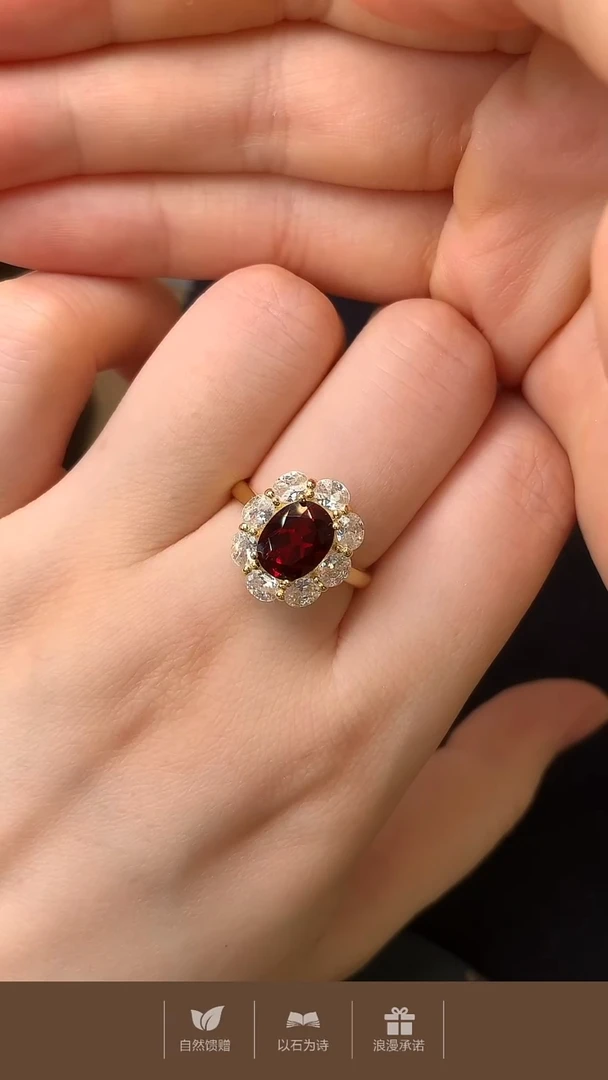 石榴石戒指银S925镶嵌J20-5