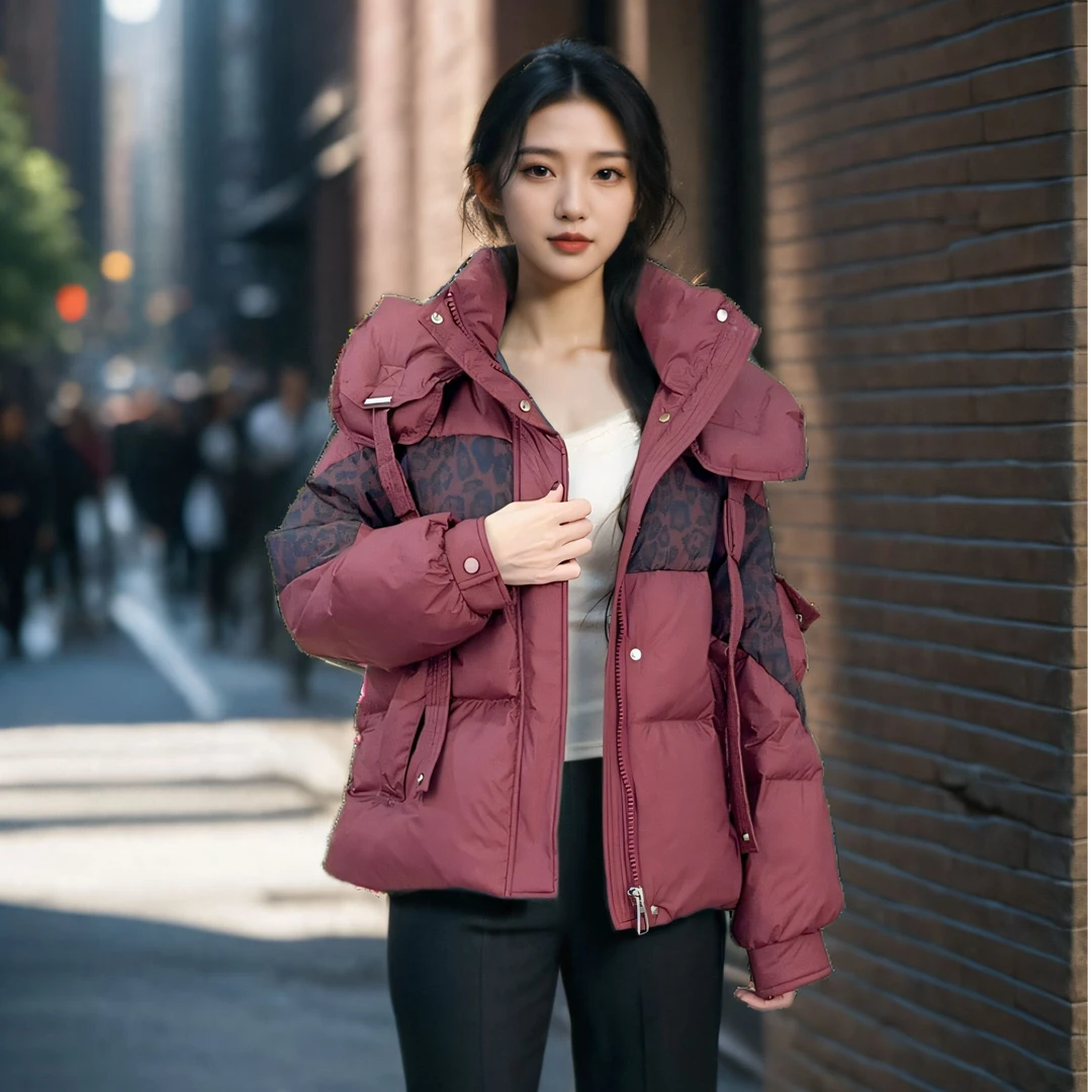 羽绒服女2025新款冬季时尚加厚拼接宽松连帽百搭休闲白鸭绒外套女