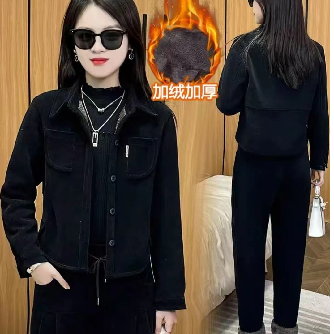 J006大码宽松哈伦裤女冬新款中年妈妈装显瘦加绒加厚欧棉绒萝卜裤