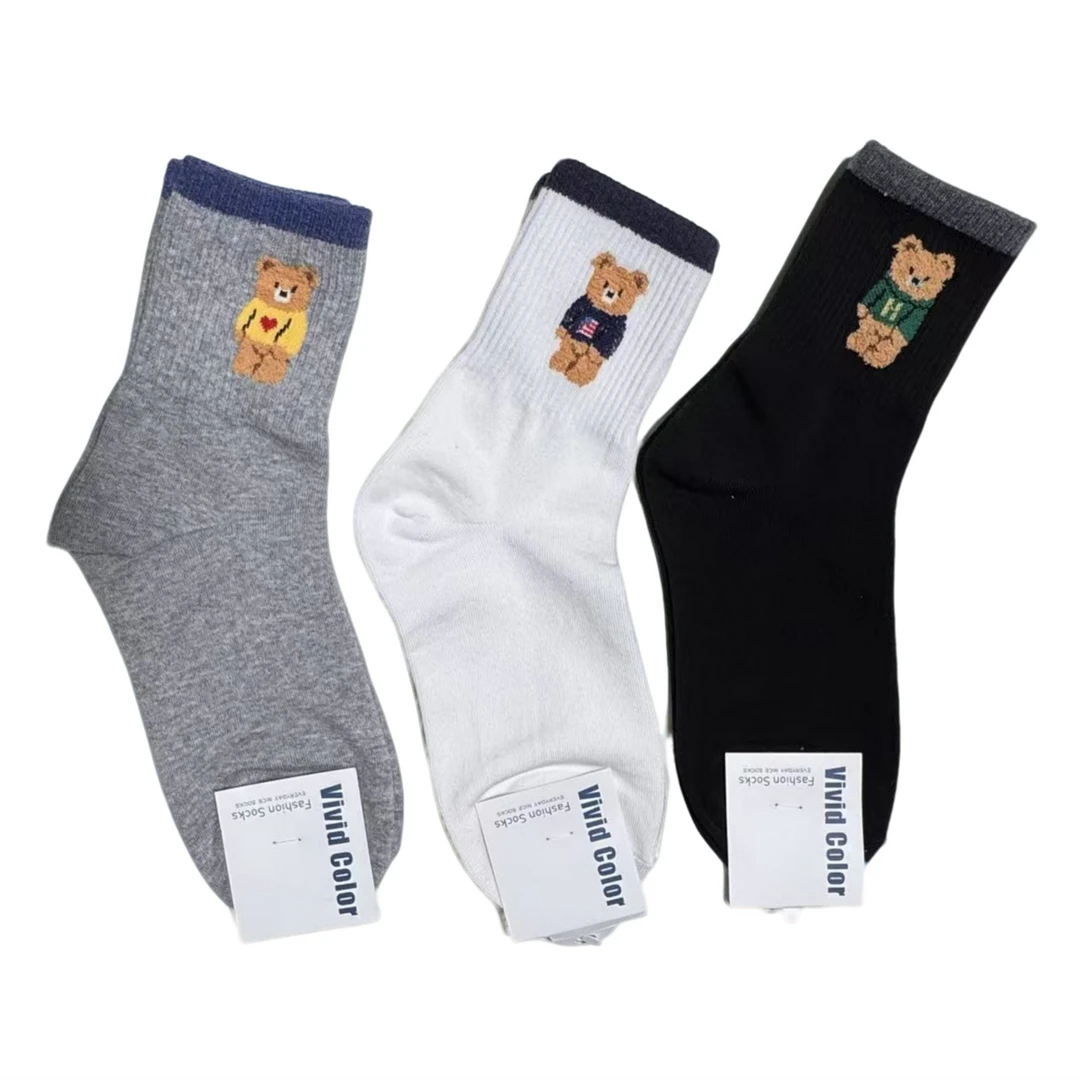 韩国女袜小熊3双，休闲吸汗，卡通，舒服，漂亮。
