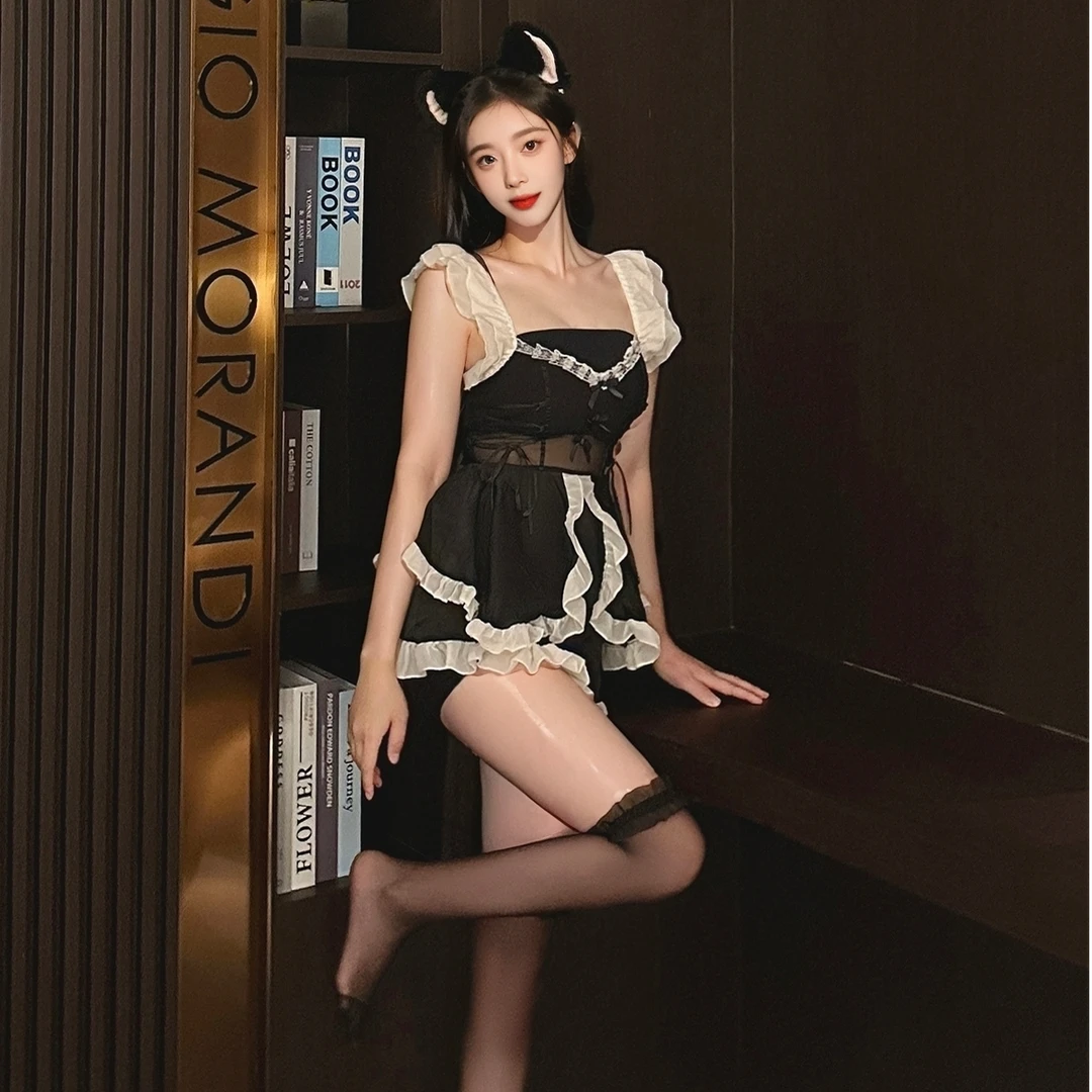 高级感战袍可爱甜蜜女仆性感纯欲束腰睡裙修身ins时尚o