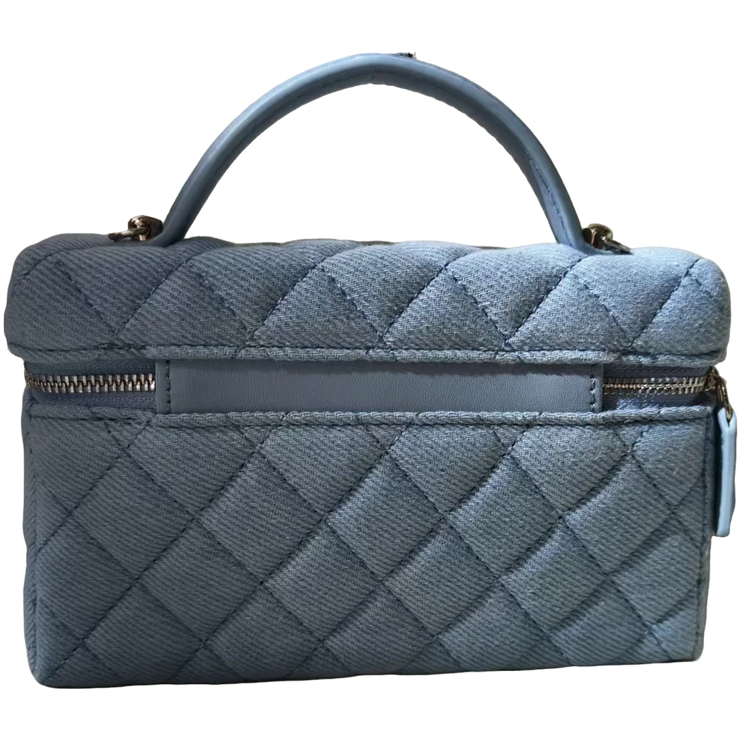 TOLEX2025新款手工时尚百搭梯形手提女包牛仔蓝色22cm
