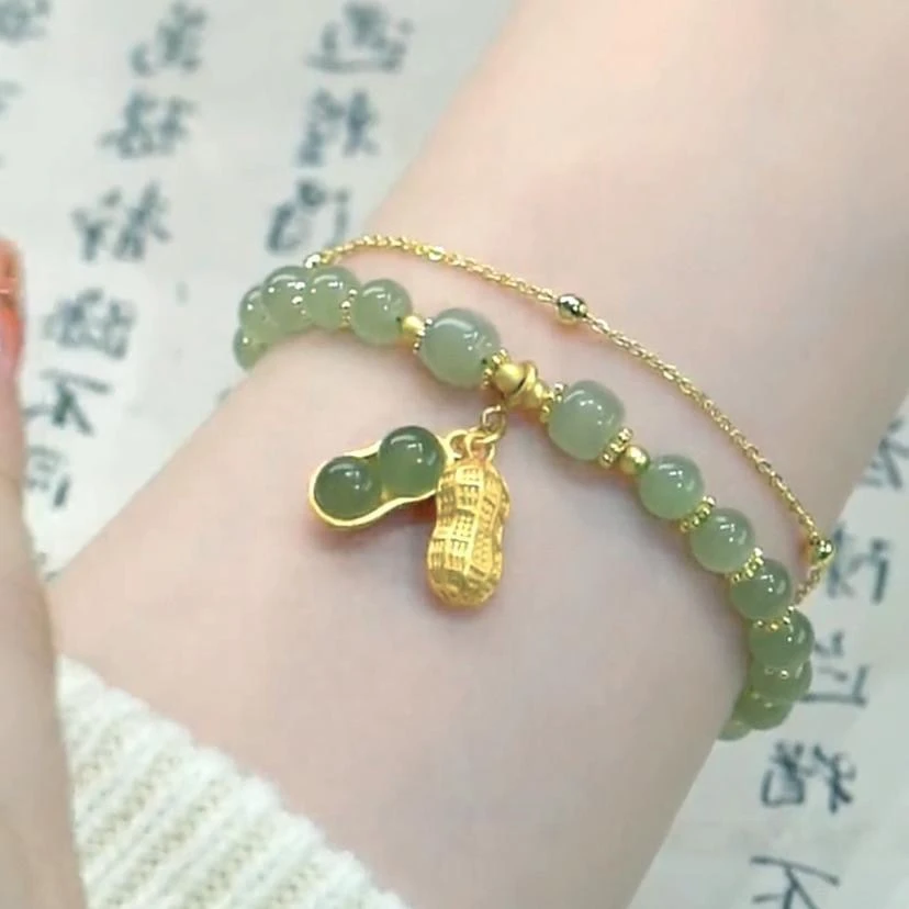 合金手链 新中式双层绿花生手链轻奢百搭国风小众简约设计时尚