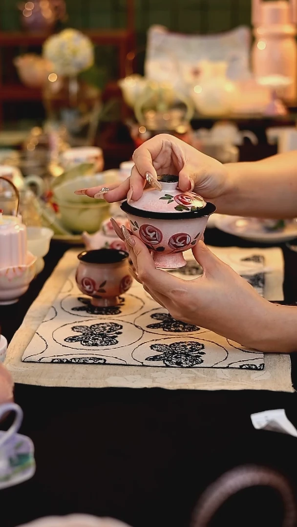 瓷片梵汝@@@@@@梵汝玫瑰盖碗