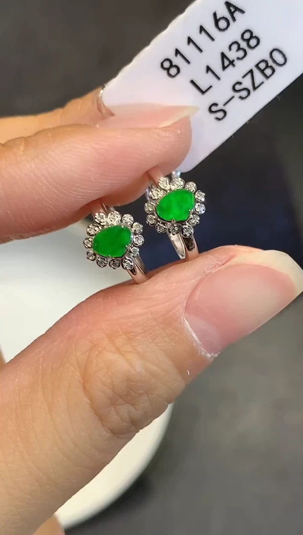 翡翠18K金镶嵌耳饰L1438多样性发其一