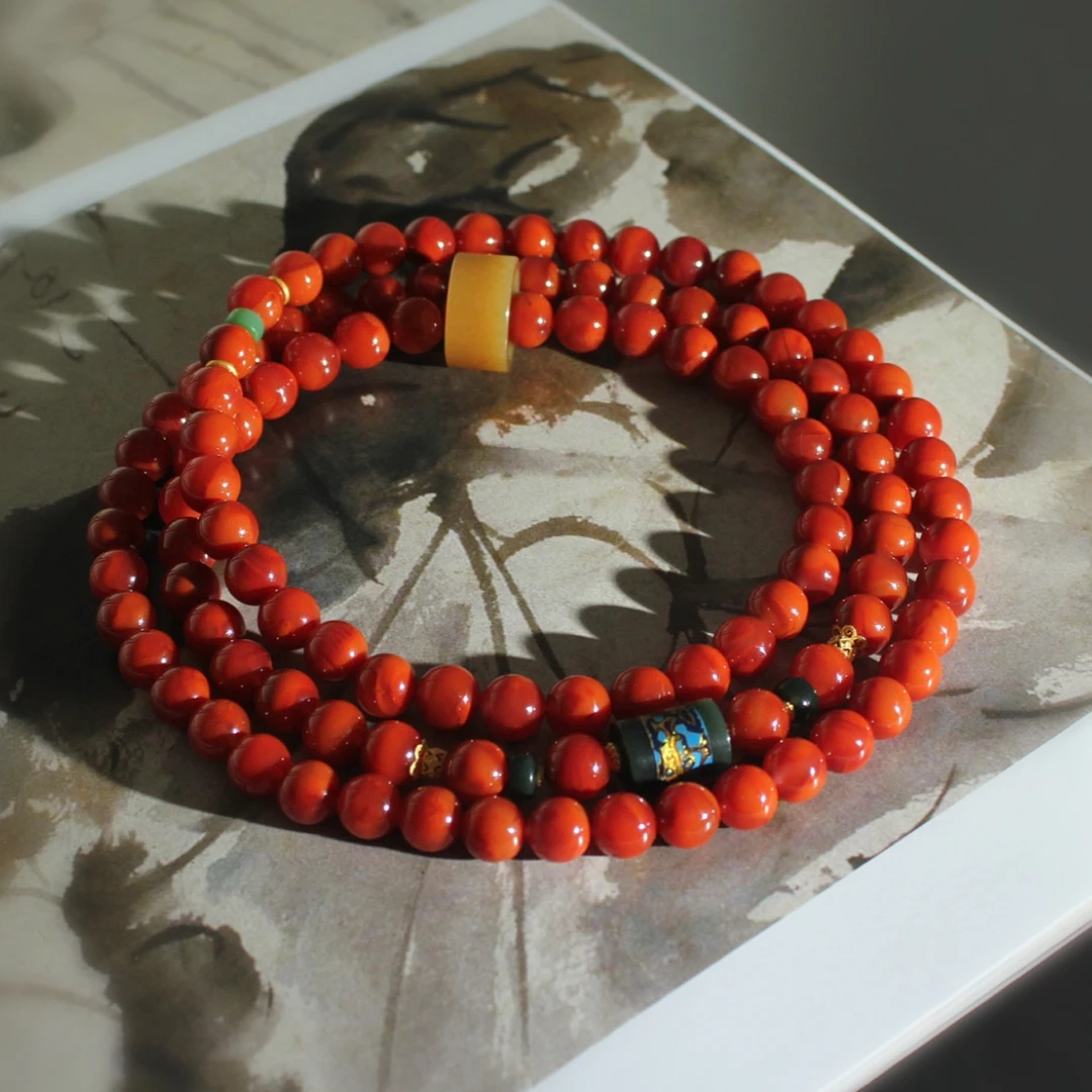 【岚溪珠宝】——原矿南红柿子红，设计款108颈饰，念珠里的温暖禅意。。。