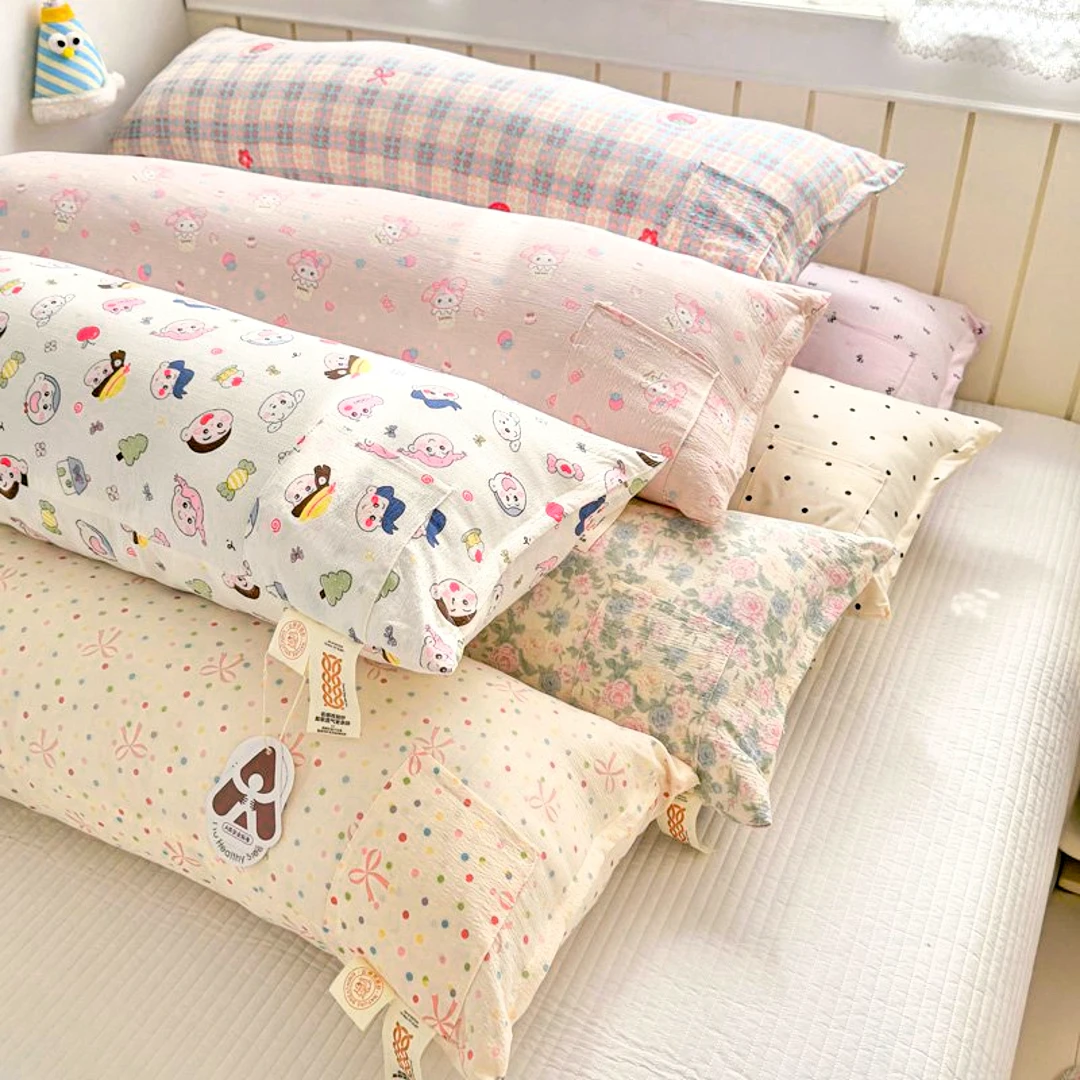 双层纱长条抱枕双人情侣枕双面透气枕套加枕芯可拆洗家用双人枕芯